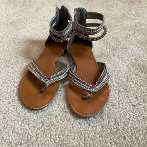 Beaded faux leather ankle detail sandals boho